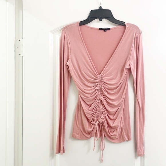 Ambiance pink cinch front long sleeve top - Picture 1 of 5